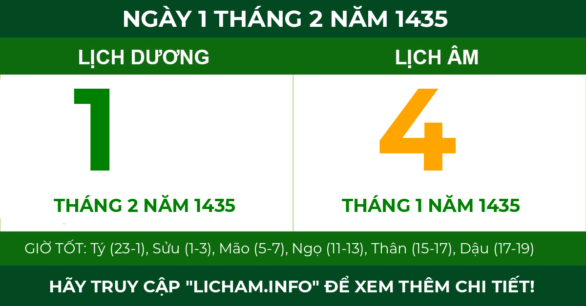 lịch âm ngày 1 tháng 2 năm 1435