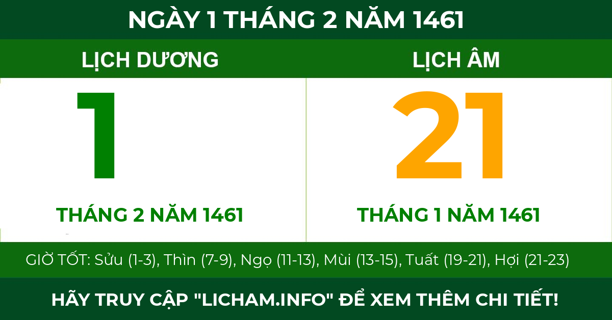 lịch âm ngày 1 tháng 2 năm 1461