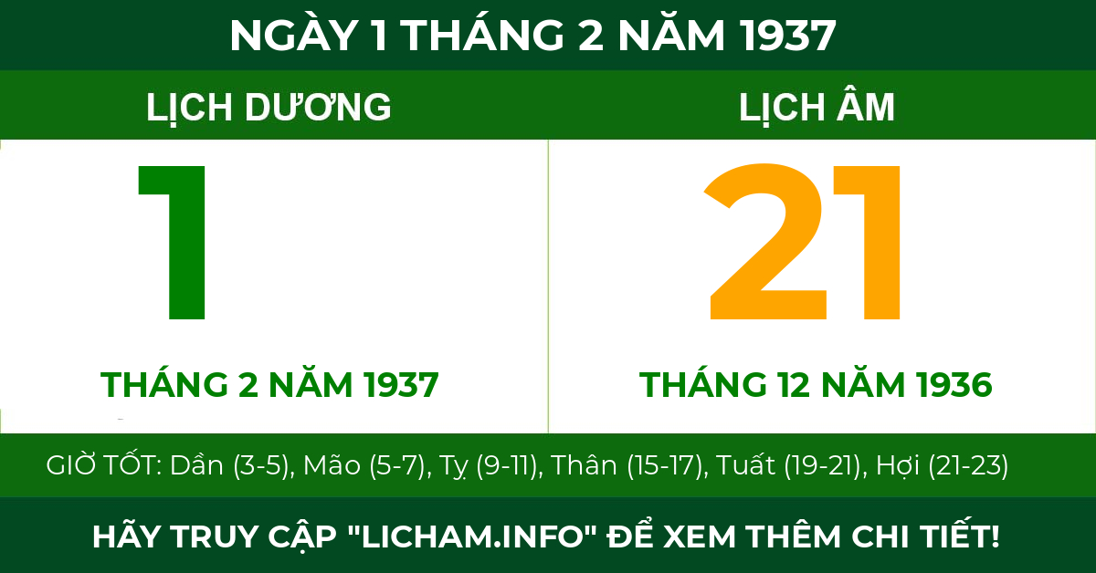 lịch âm ngày 1 tháng 2 năm 1937