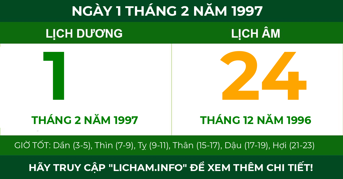 lịch âm ngày 1 tháng 2 năm 1997
