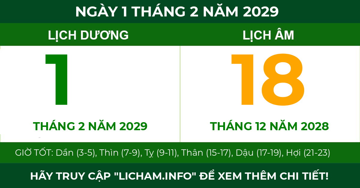 lịch âm ngày 1 tháng 2 năm 2029