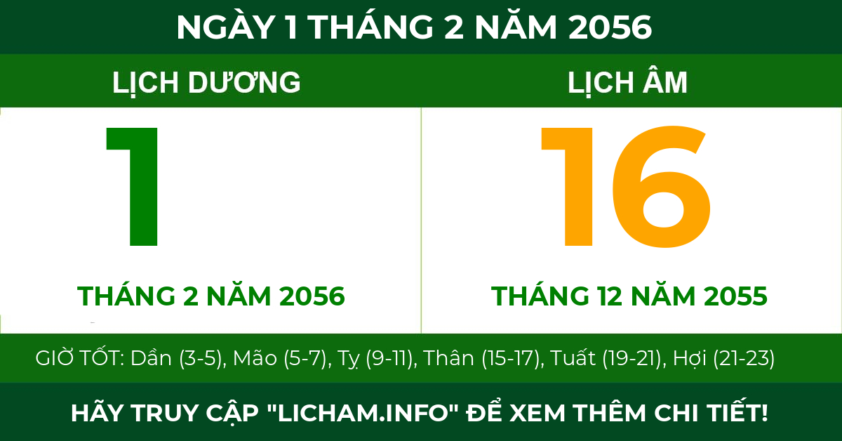 lịch âm ngày 1 tháng 2 năm 2056