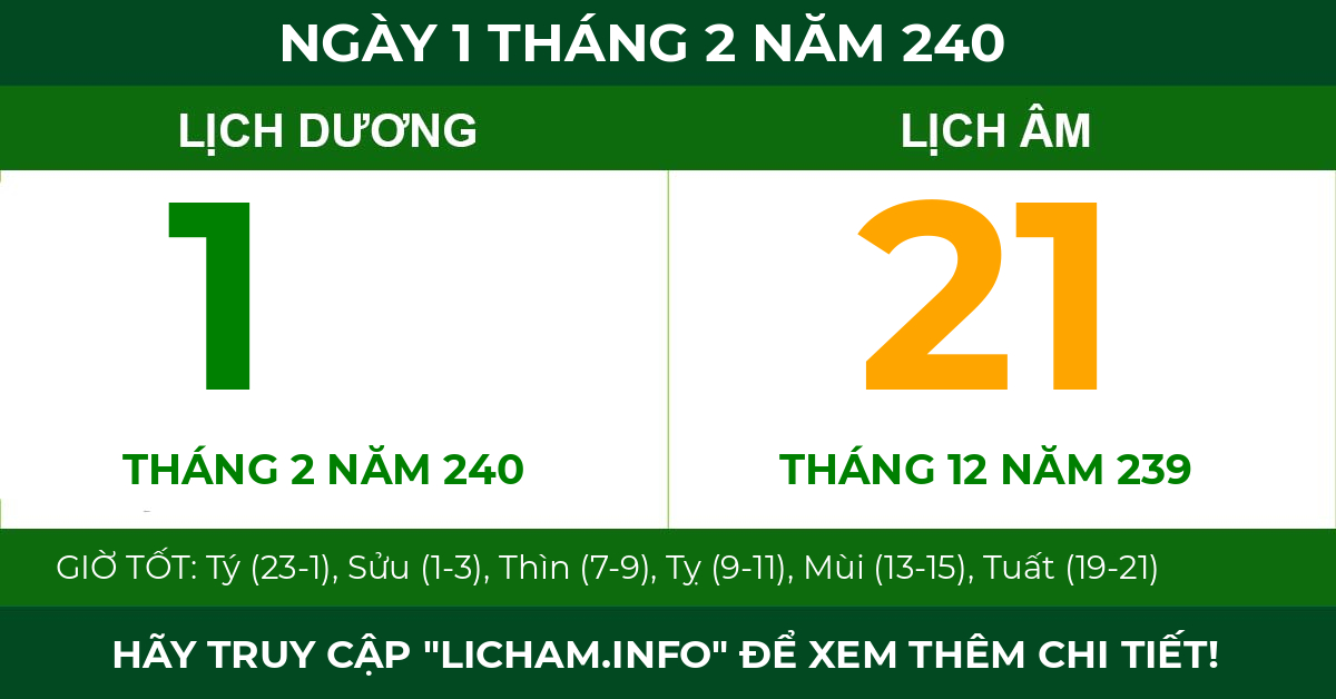 lịch âm ngày 1 tháng 2 năm 240