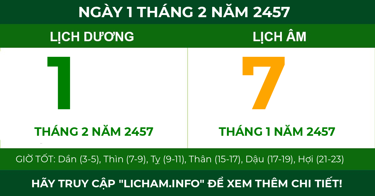 lịch âm ngày 1 tháng 2 năm 2457