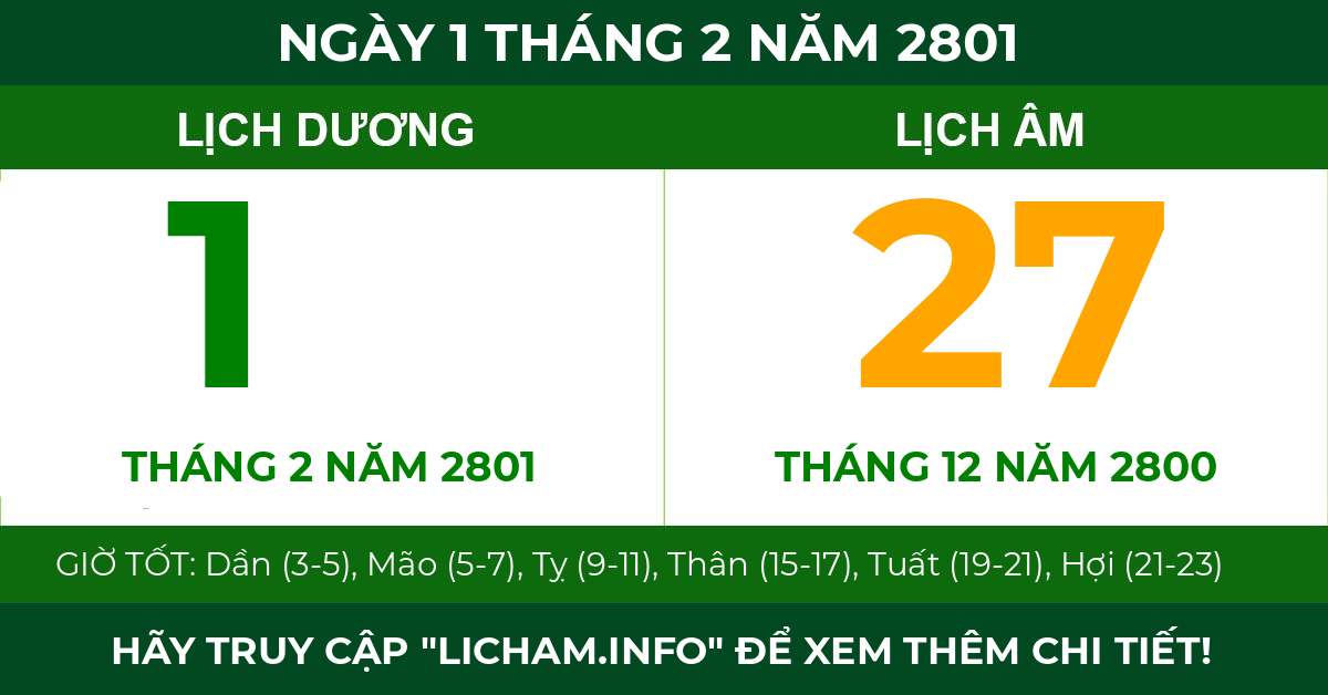 lịch âm ngày 1 tháng 2 năm 2801