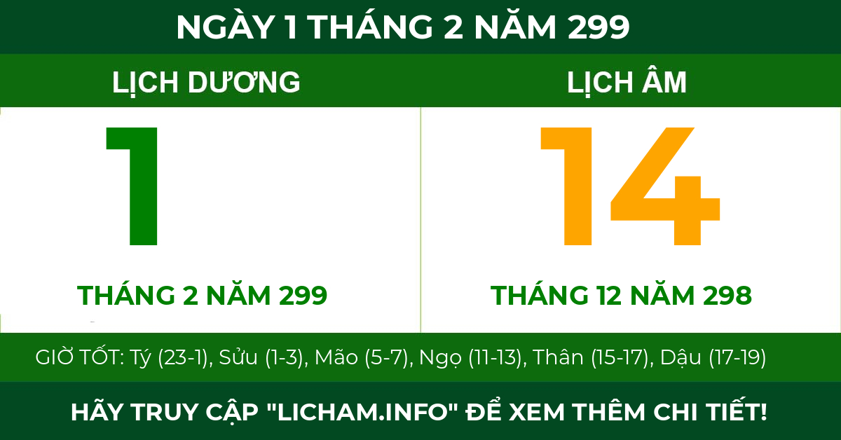 lịch âm ngày 1 tháng 2 năm 299
