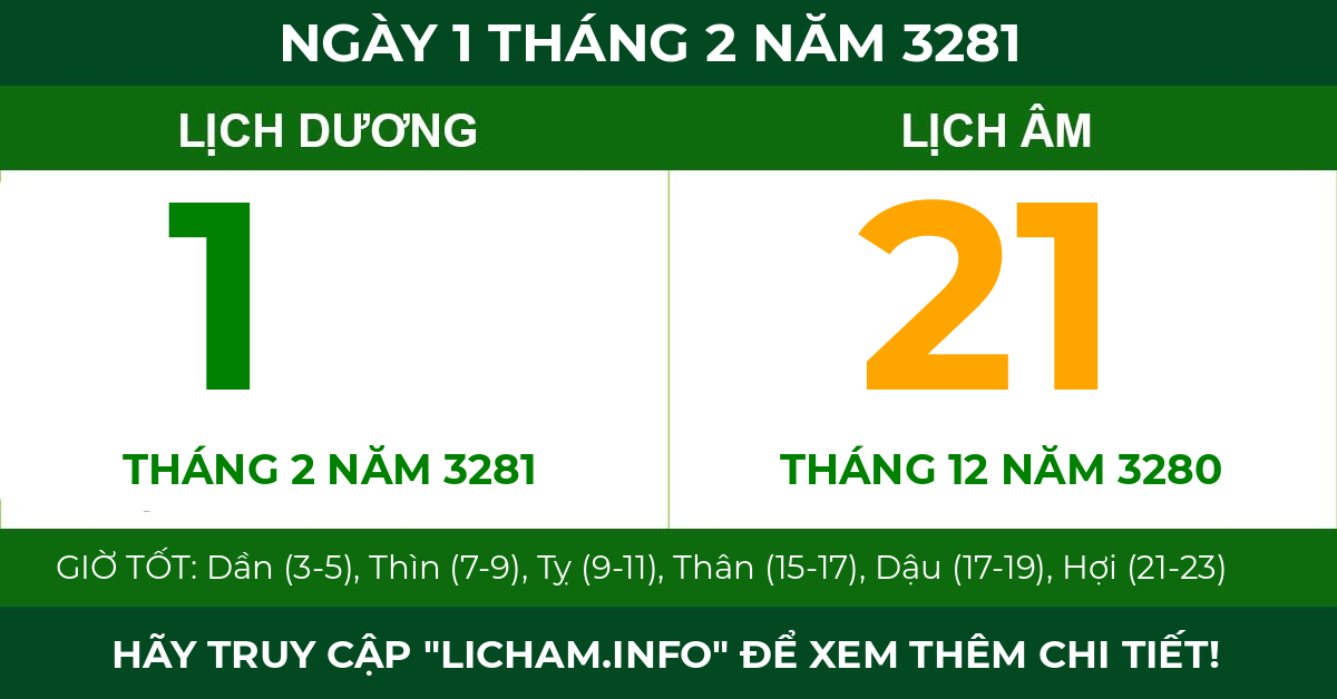 lịch âm ngày 1 tháng 2 năm 3281
