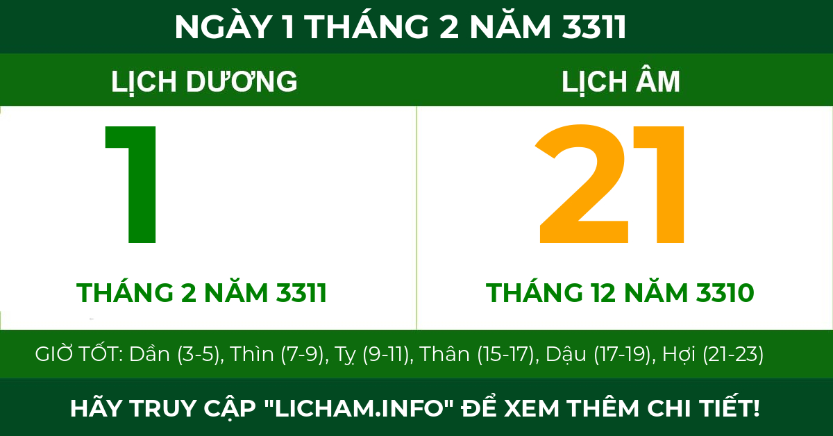 lịch âm ngày 1 tháng 2 năm 3311