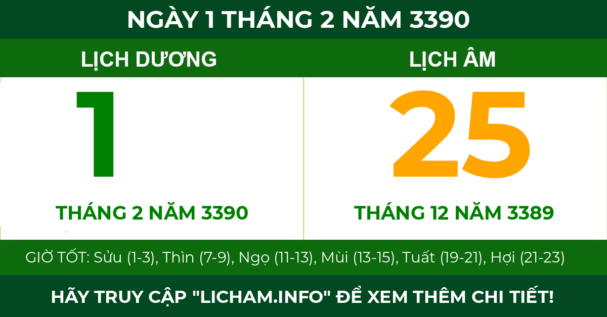 lịch âm ngày 1 tháng 2 năm 3390