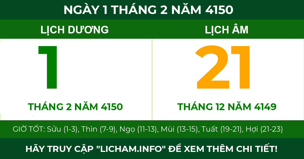 lịch âm ngày 1 tháng 2 năm 4150