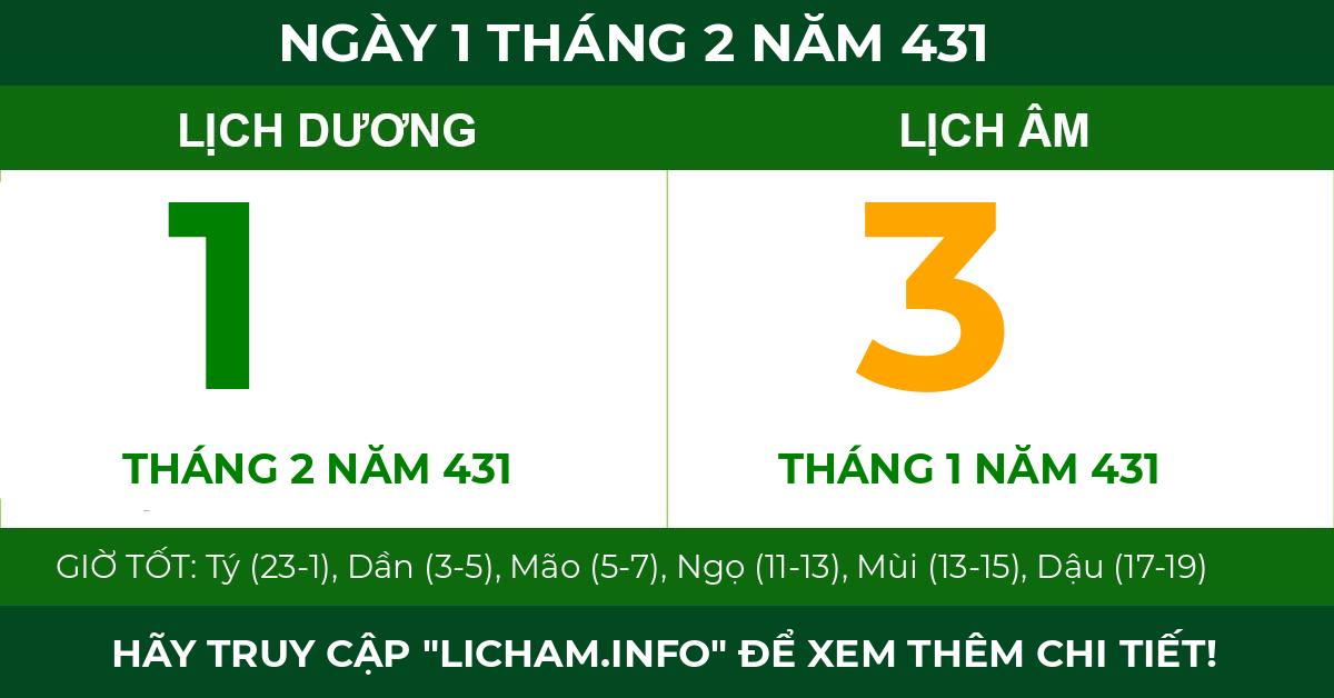lịch âm ngày 1 tháng 2 năm 431