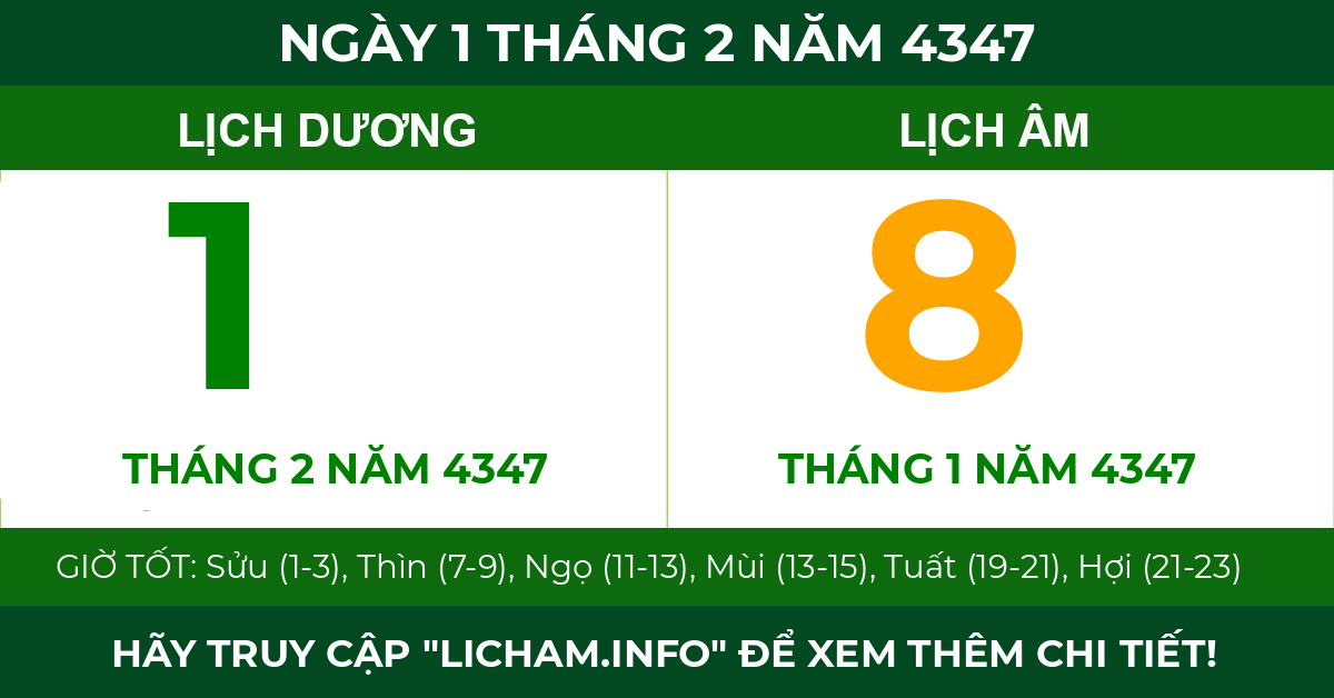 lịch âm ngày 1 tháng 2 năm 4347