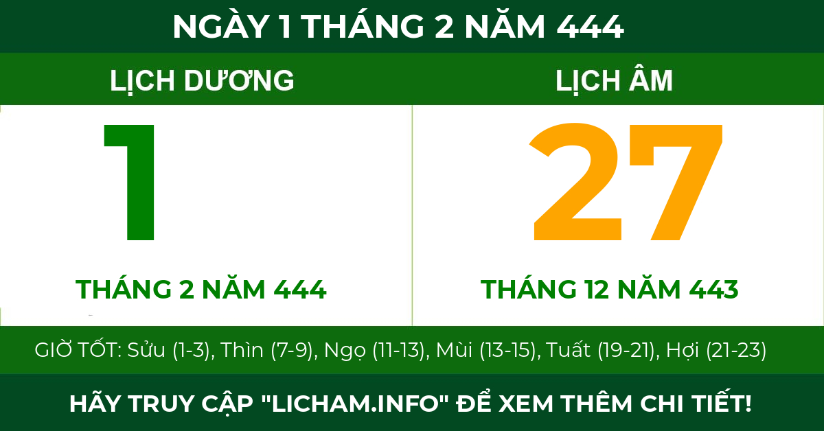 lịch âm ngày 1 tháng 2 năm 444