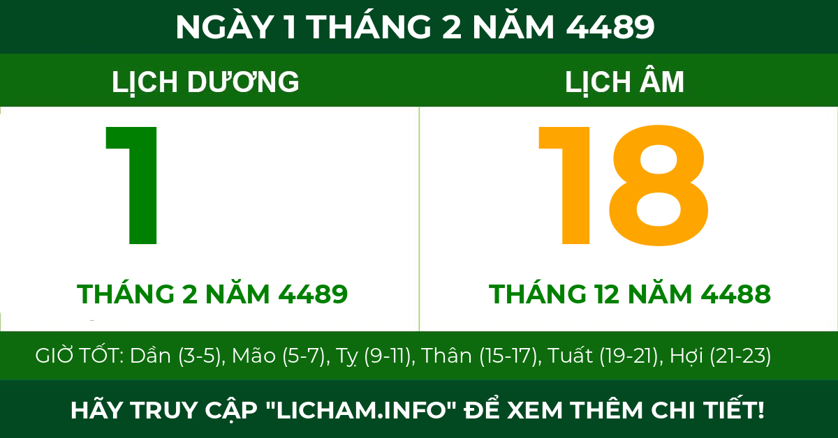 lịch âm ngày 1 tháng 2 năm 4489