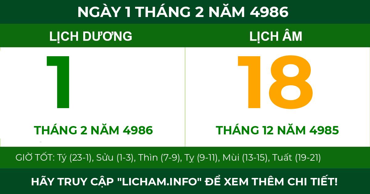 lịch âm ngày 1 tháng 2 năm 4986