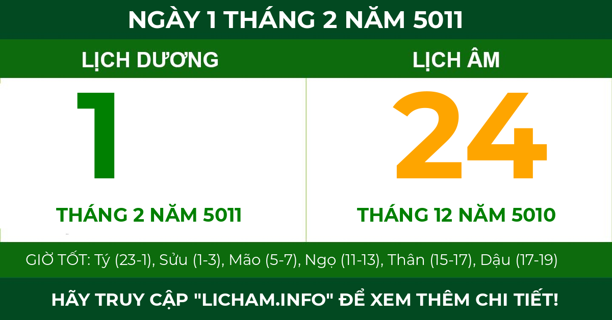 lịch âm ngày 1 tháng 2 năm 5011