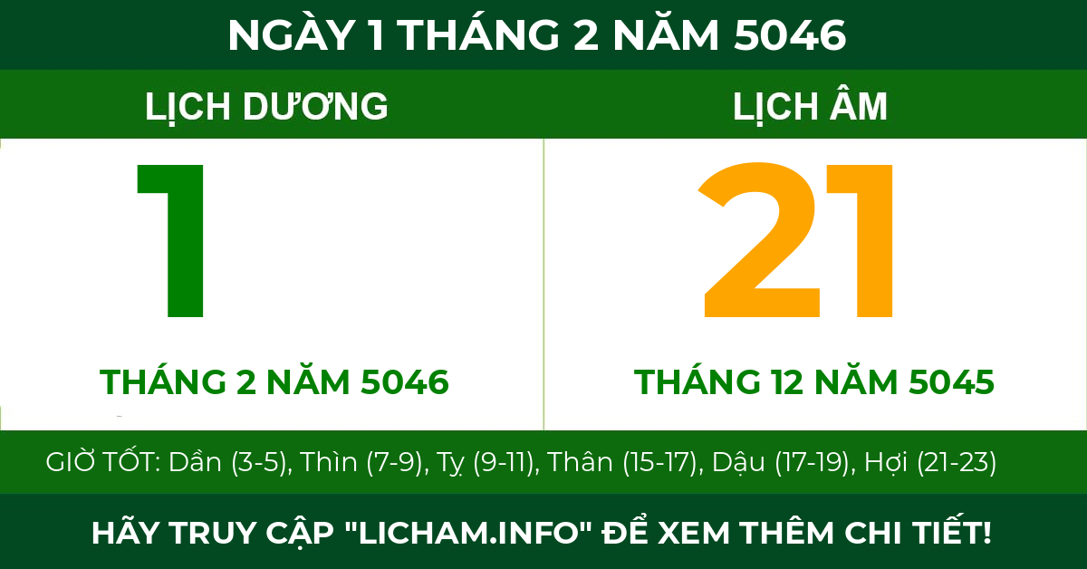 lịch âm ngày 1 tháng 2 năm 5046