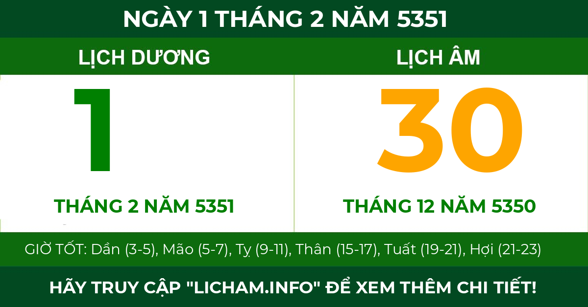 lịch âm ngày 1 tháng 2 năm 5351
