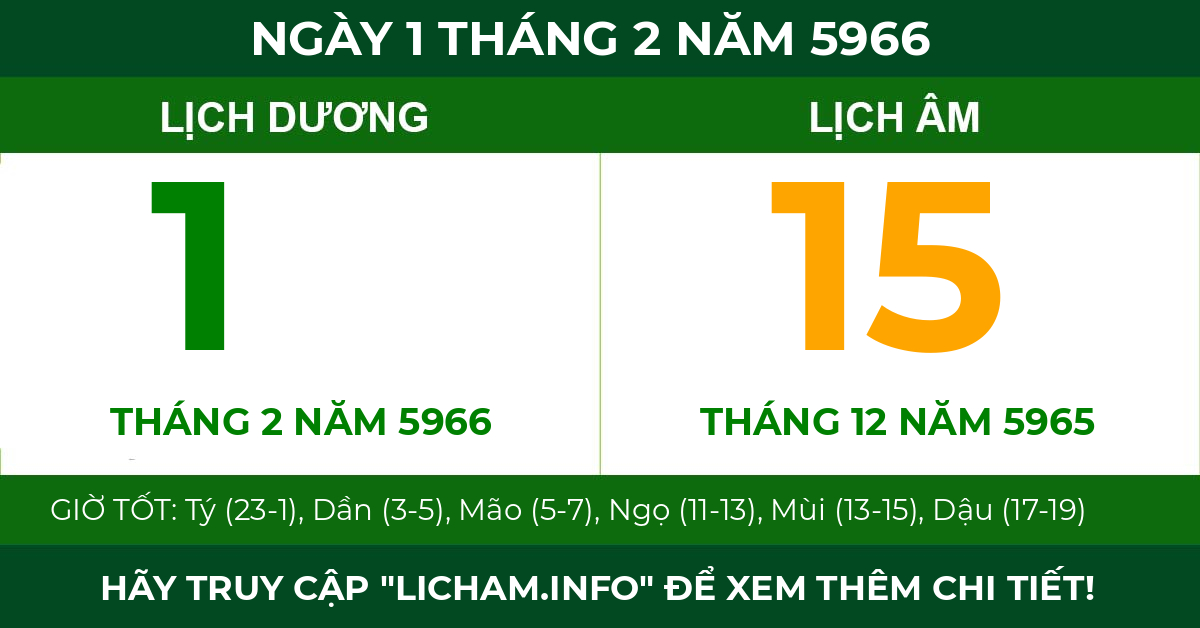 lịch âm ngày 1 tháng 2 năm 5966