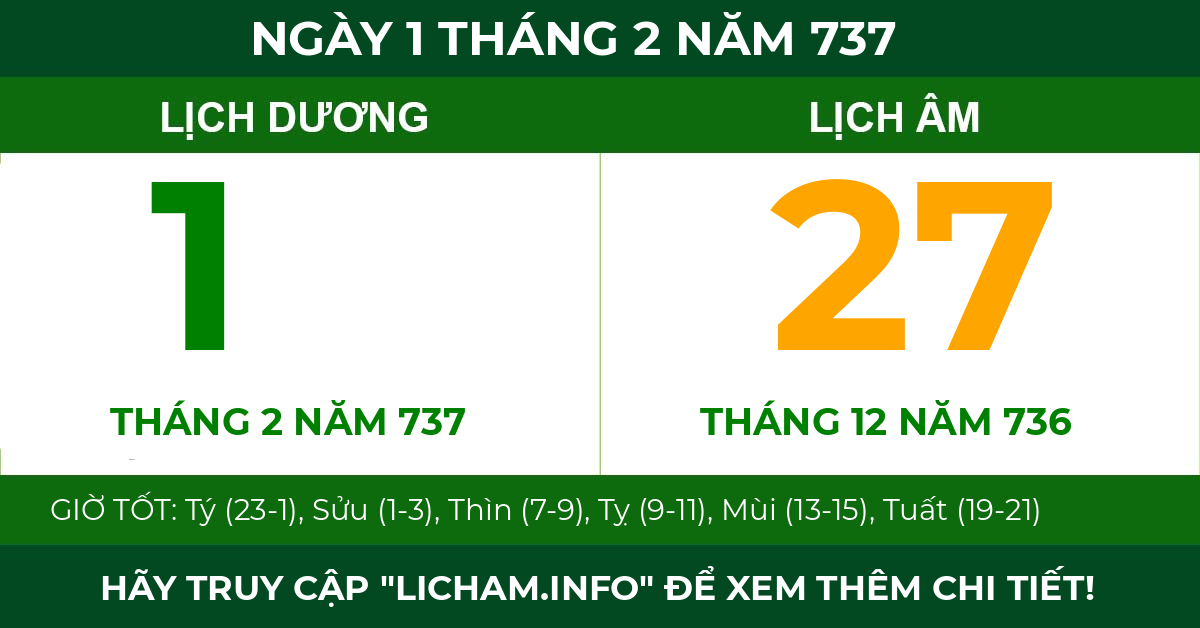 lịch âm ngày 1 tháng 2 năm 737