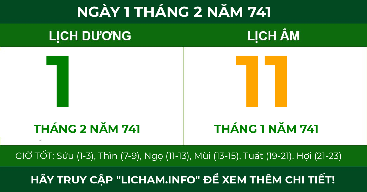 lịch âm ngày 1 tháng 2 năm 741