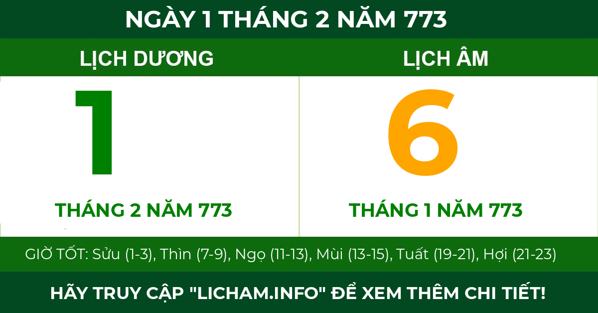 lịch âm ngày 1 tháng 2 năm 773