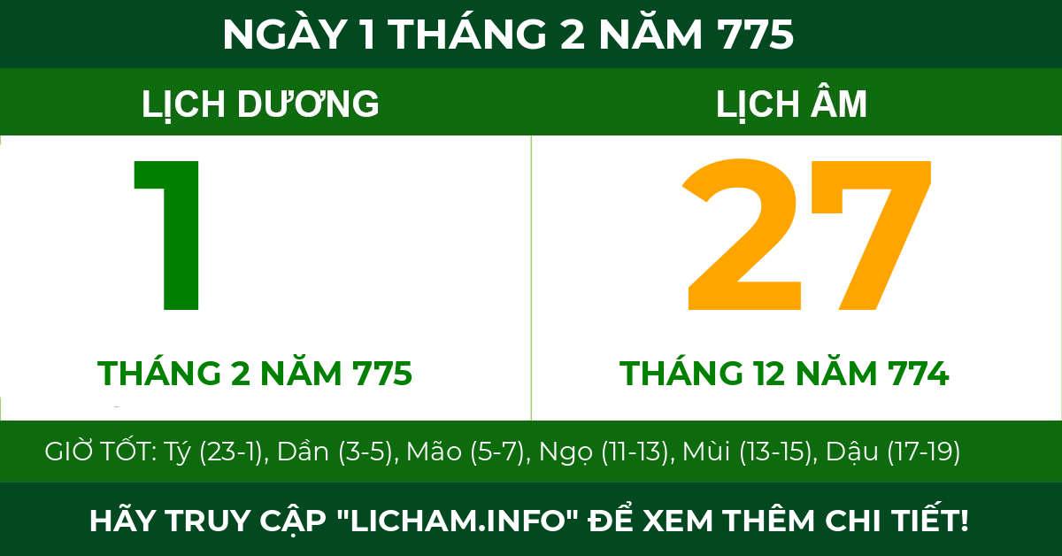 lịch âm ngày 1 tháng 2 năm 775