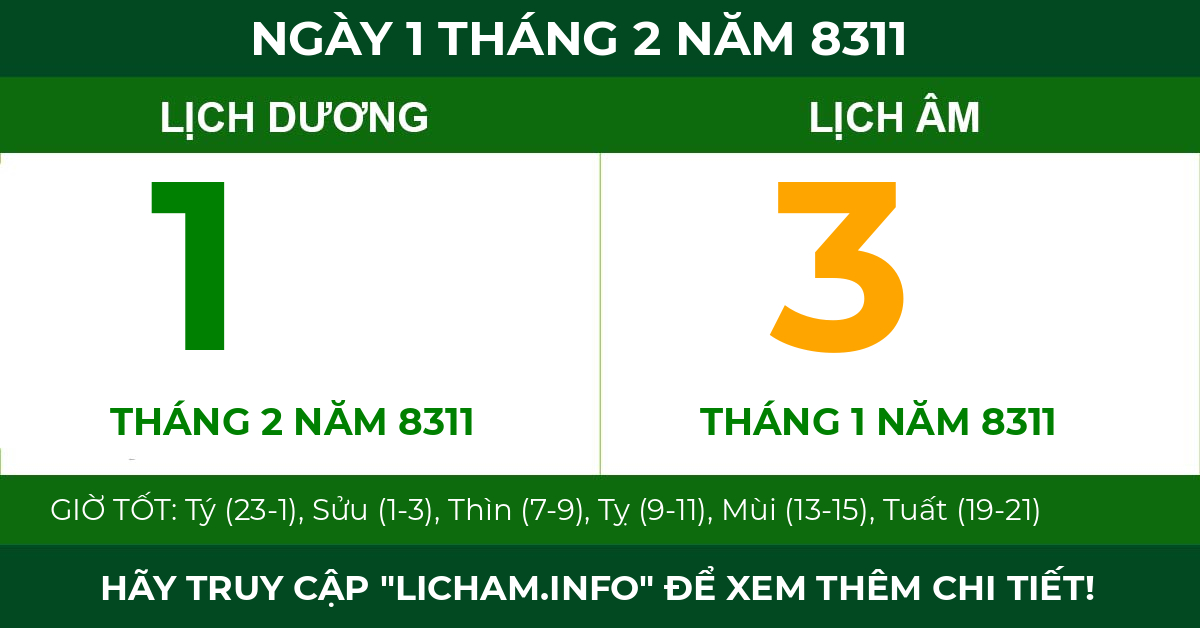lịch âm ngày 1 tháng 2 năm 8311