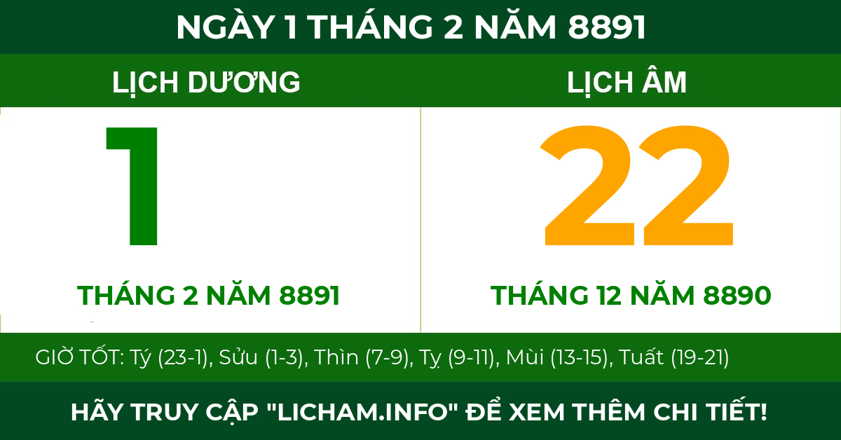 lịch âm ngày 1 tháng 2 năm 8891