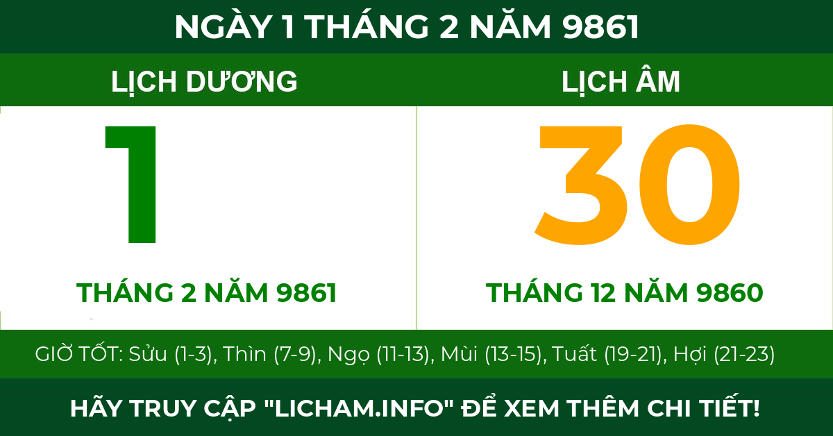 lịch âm ngày 1 tháng 2 năm 9861