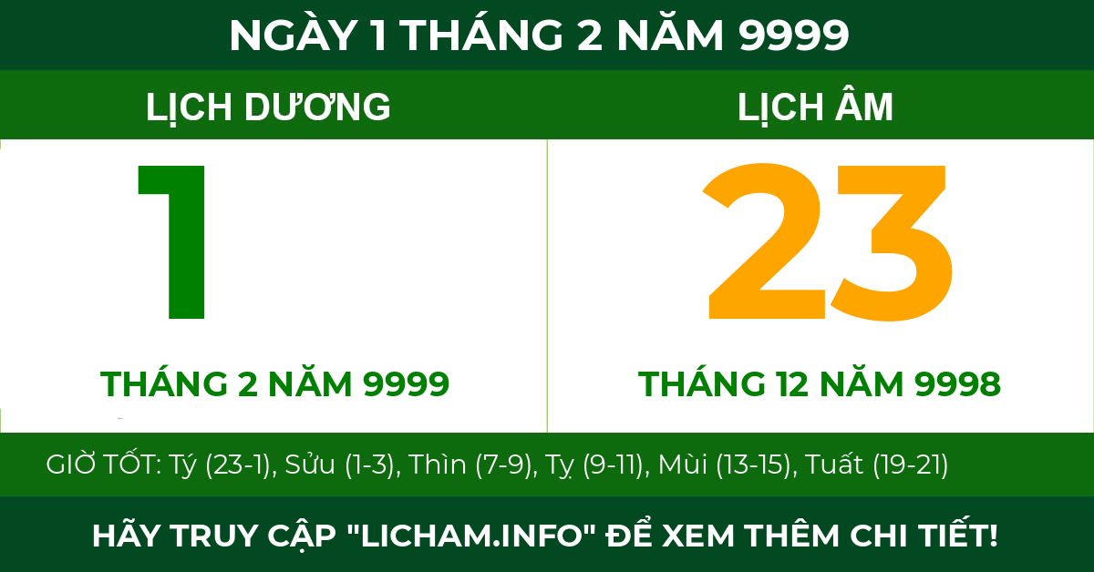 lịch âm ngày 1 tháng 2 năm 9999