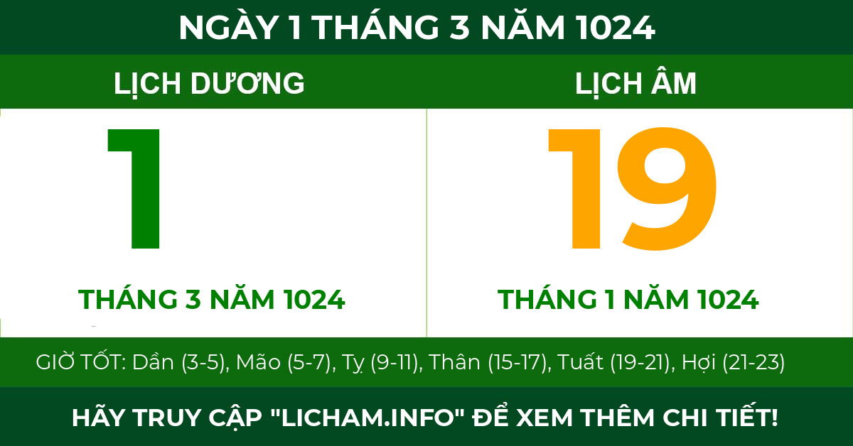 lịch âm ngày 1 tháng 3 năm 1024