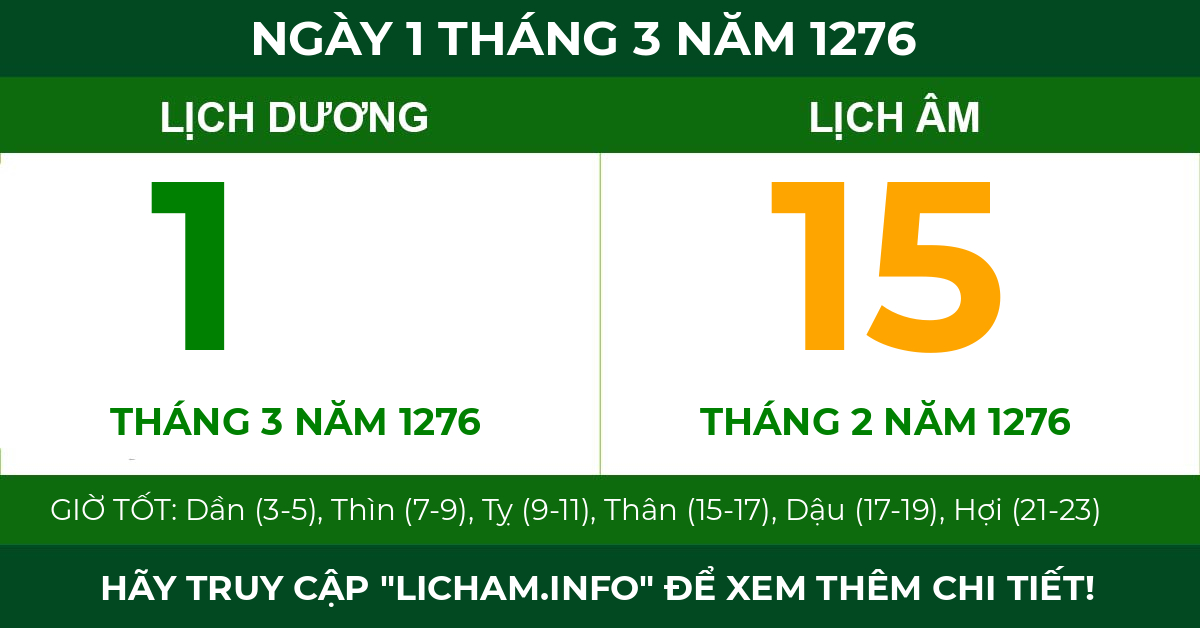 lịch âm ngày 1 tháng 3 năm 1276