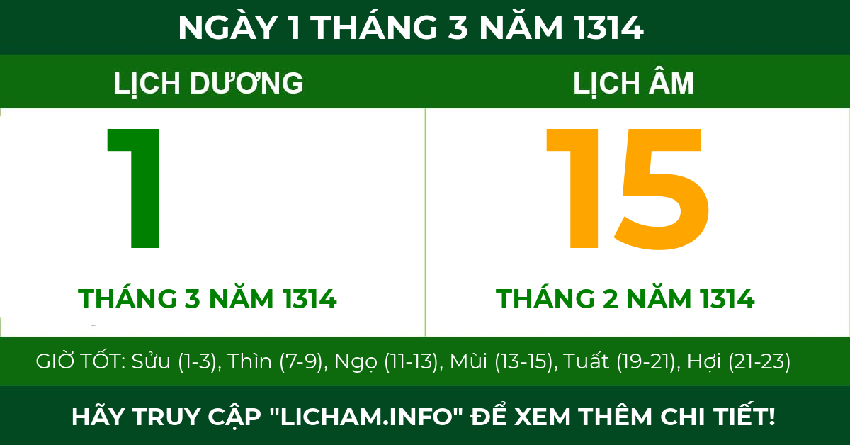 lịch âm ngày 1 tháng 3 năm 1314