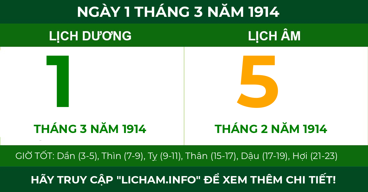 lịch âm ngày 1 tháng 3 năm 1914