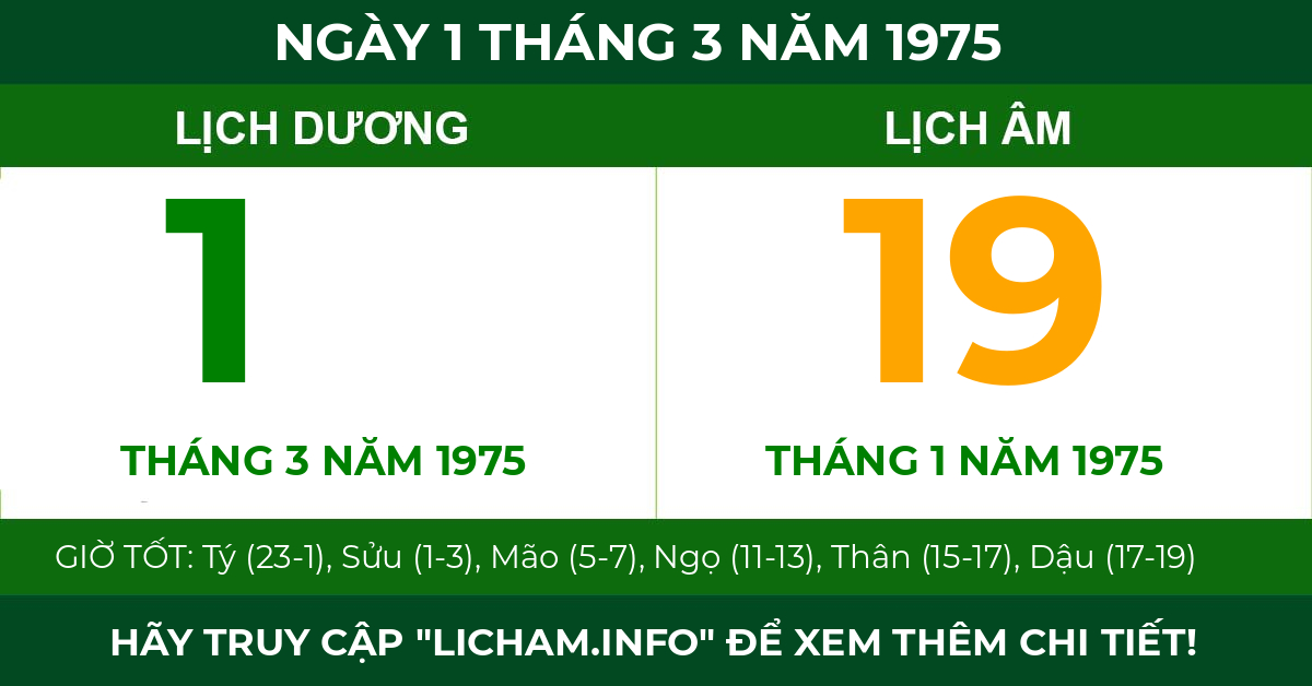 lịch âm ngày 1 tháng 3 năm 1975