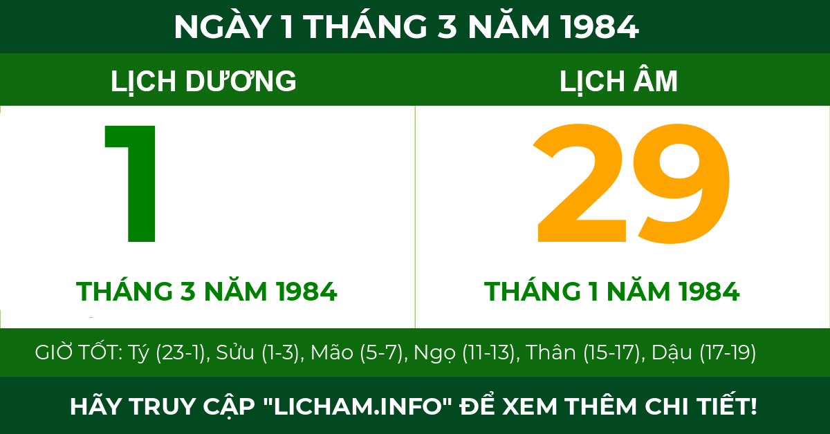 lịch âm ngày 1 tháng 3 năm 1984