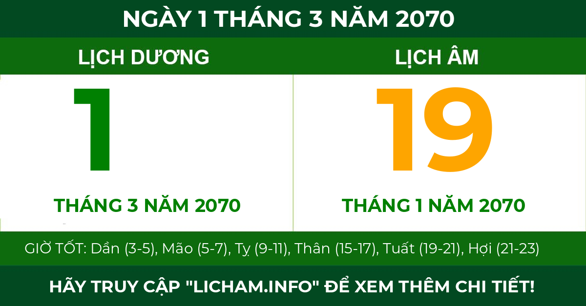 lịch âm ngày 1 tháng 3 năm 2070