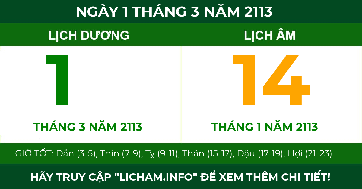 lịch âm ngày 1 tháng 3 năm 2113