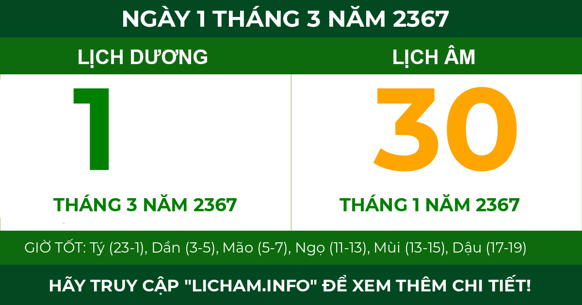 lịch âm ngày 1 tháng 3 năm 2367