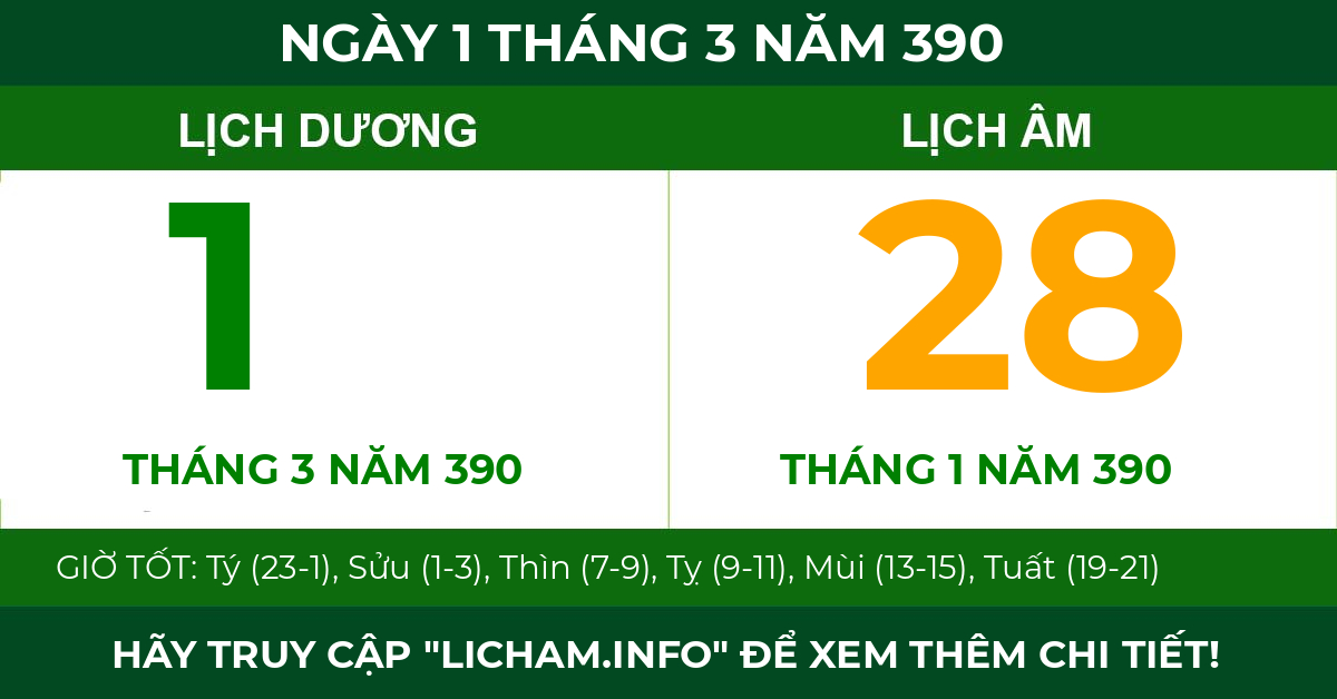 lịch âm ngày 1 tháng 3 năm 390