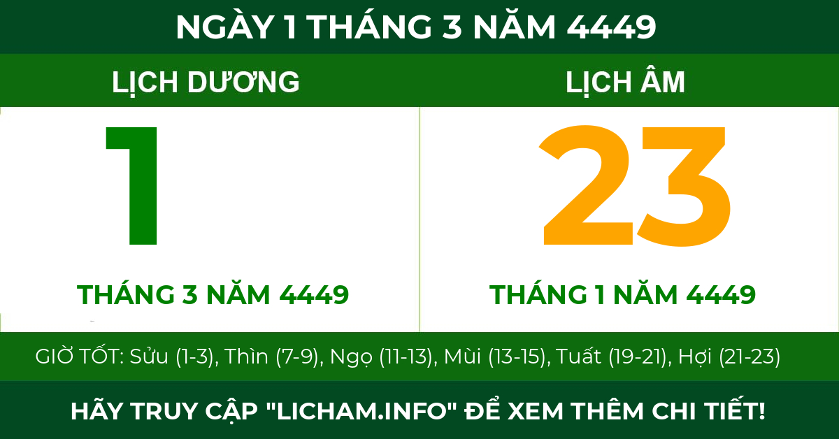 lịch âm ngày 1 tháng 3 năm 4449