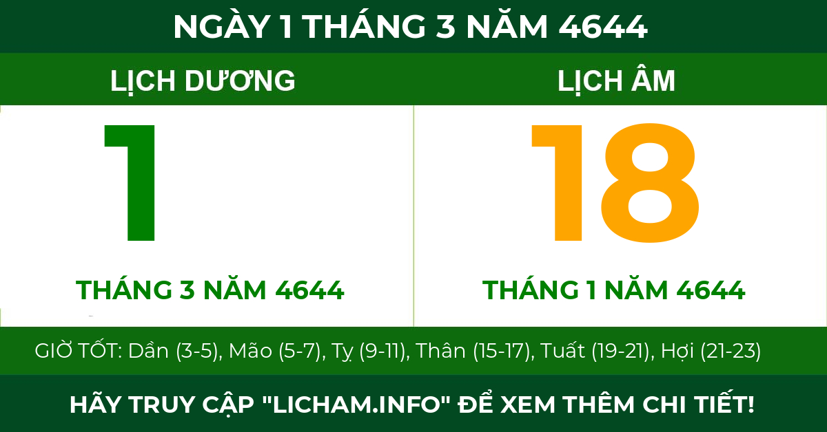 lịch âm ngày 1 tháng 3 năm 4644