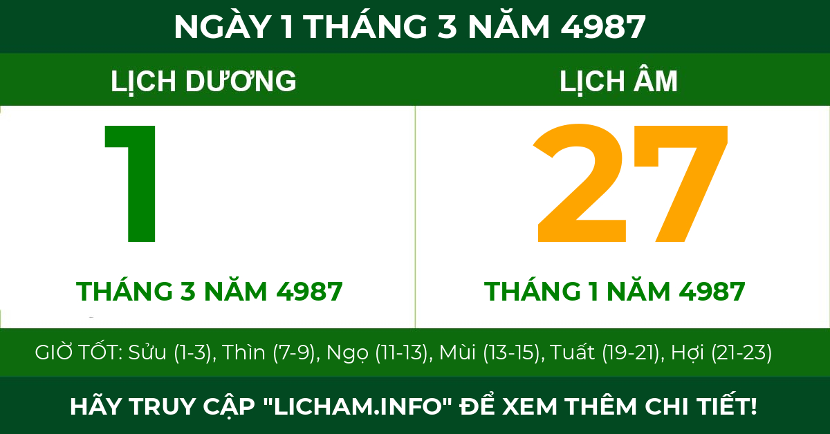 lịch âm ngày 1 tháng 3 năm 4987