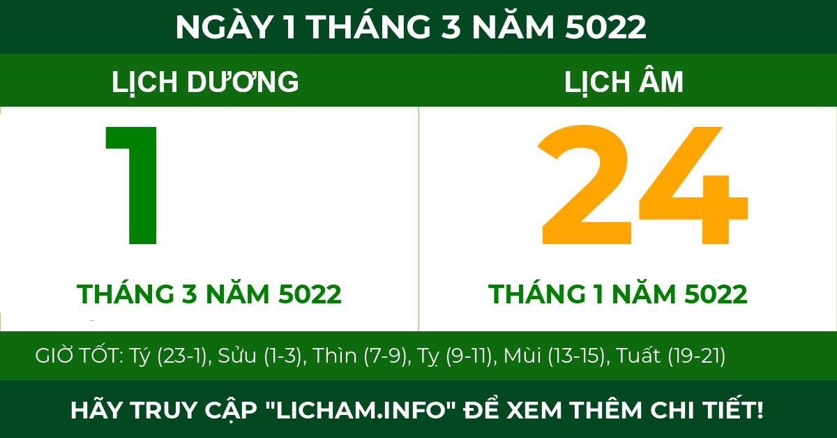 lịch âm ngày 1 tháng 3 năm 5022
