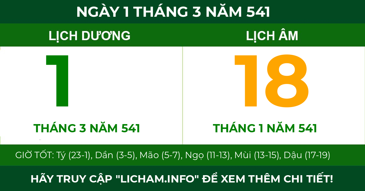 lịch âm ngày 1 tháng 3 năm 541