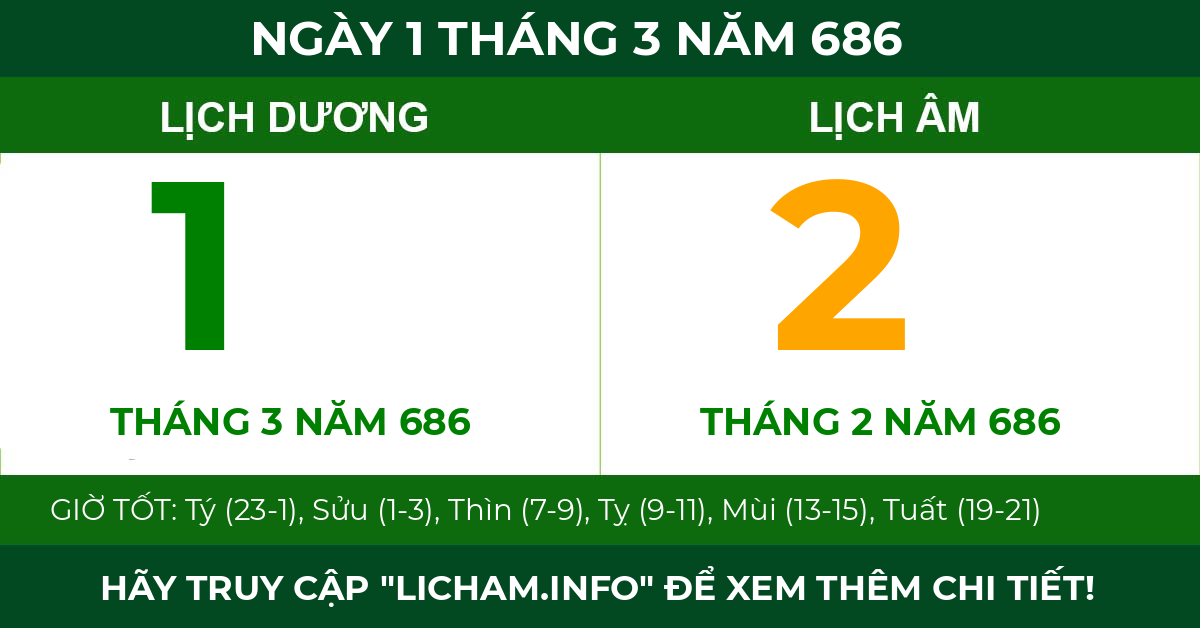 lịch âm ngày 1 tháng 3 năm 686