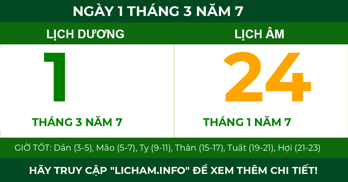 lịch âm ngày 1 tháng 3 năm 7