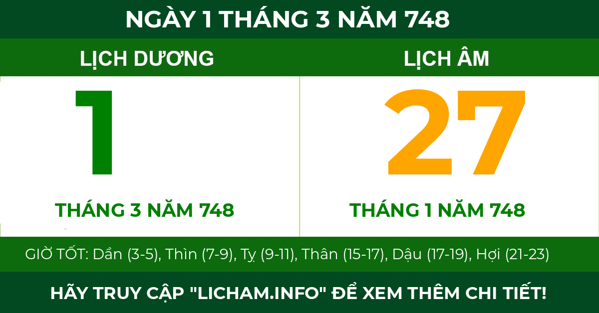 lịch âm ngày 1 tháng 3 năm 748