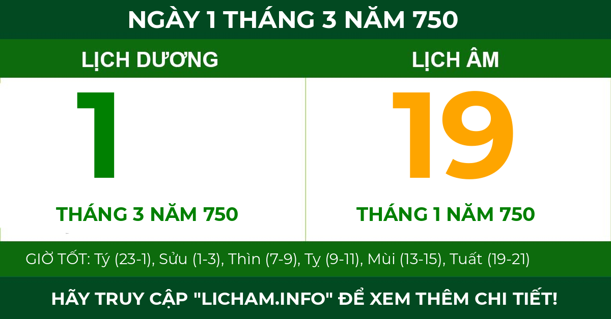 lịch âm ngày 1 tháng 3 năm 750